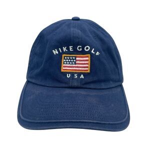 Nike Golf USA Flag Hat Cap Dri Fit Unisex Blue Adjustable Outdoors Casual HTF